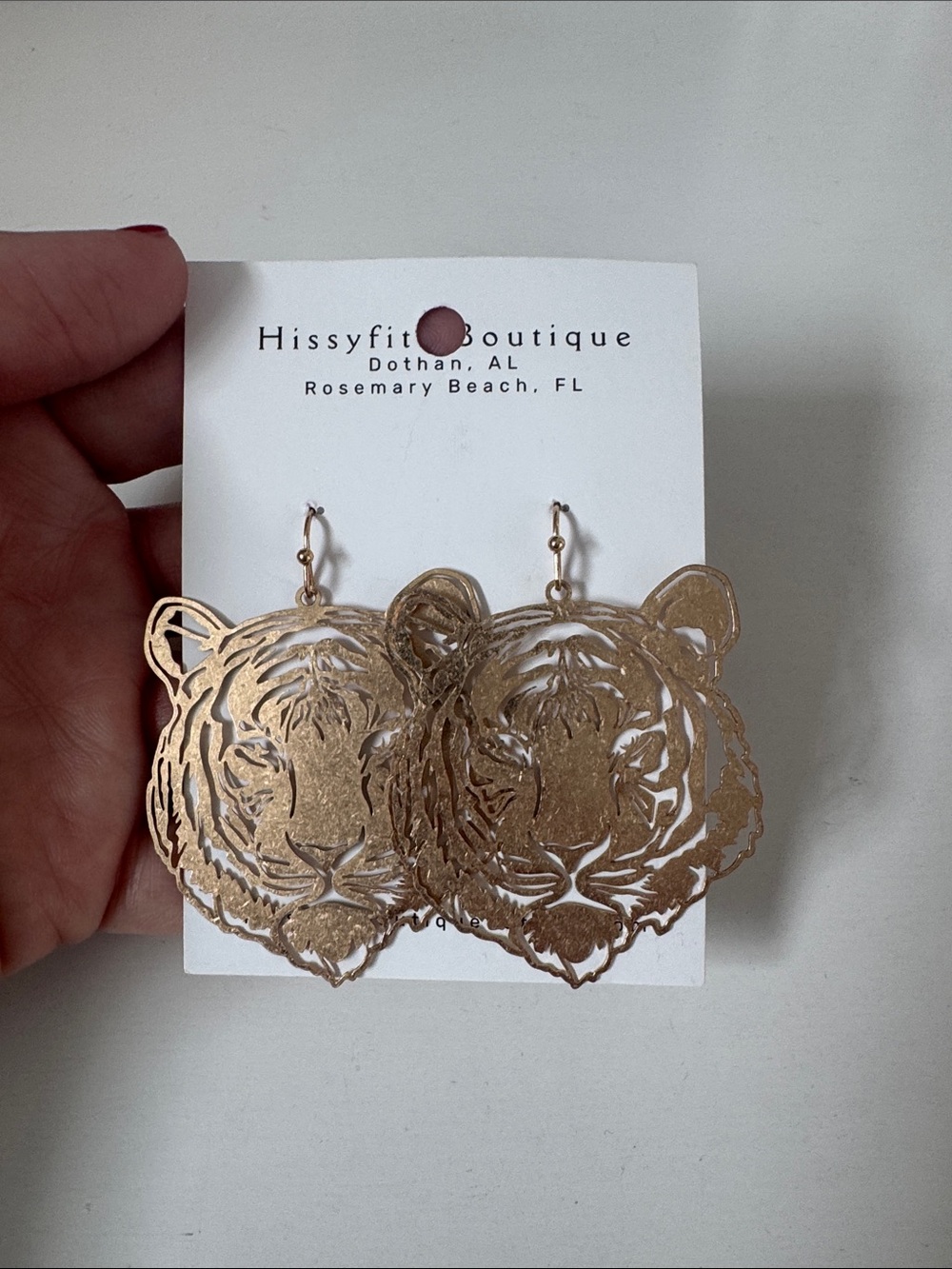 Gold Tiger Head Drop Earrings